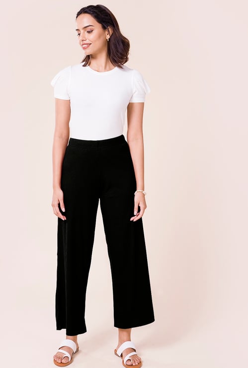 GO COLORS Women Ribbed Palazzos