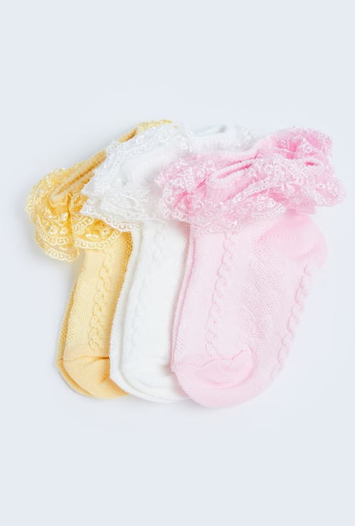 FAME FOREVER Girls Frill Ankle-Length Socks - Pack of 3