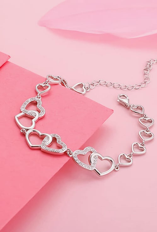GIVA Sterling Silver Interlocked Heart Duo Bracelet