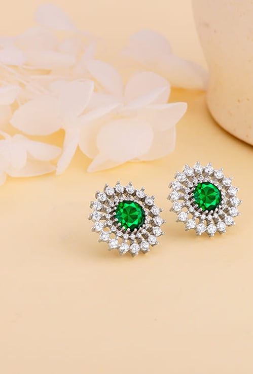 GIVA Sterling Silver Emerald Stud Earrings