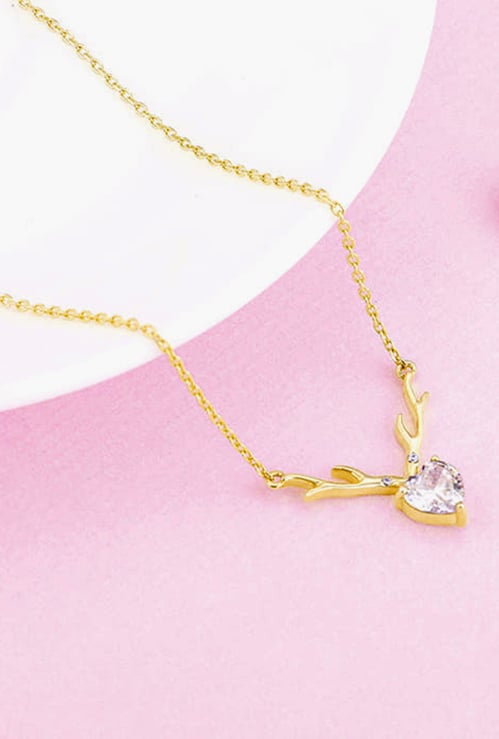 GIVA Sterling Silver Golden Deer Heart Necklace