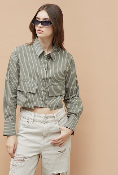 GINGER Striped Crop Shirt