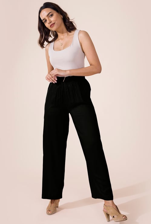 GO COLORS Solid Mid Rise Palazzos