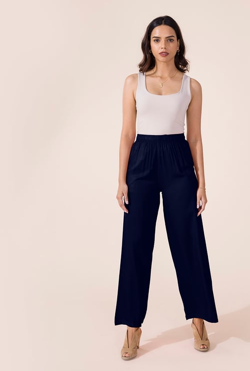 GO COLORS Solid Mid Rise Palazzos