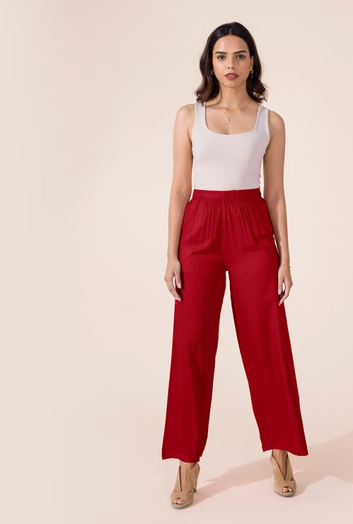 GO COLORS Solid Mid Rise Palazzos