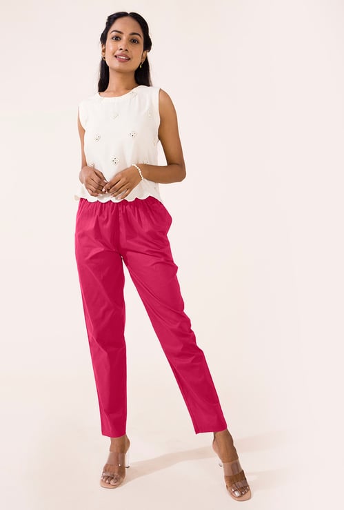 GO COLORS Solid Tapered Fit Straight Pants