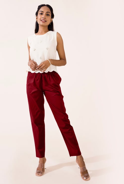 GO COLORS Solid Tapered Fit Straight Pants