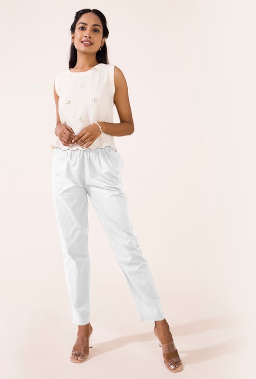 GO COLORS Solid Tapered Fit Straight Pants