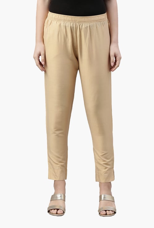 GO COLORS Solid Tapered Fit Metallic Pants