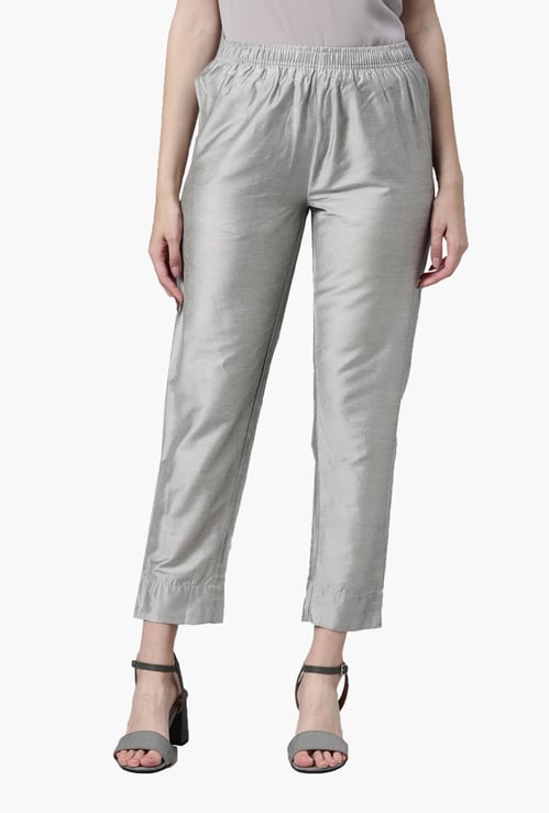 GO COLORS Solid Tapered Fit Metallic Pants