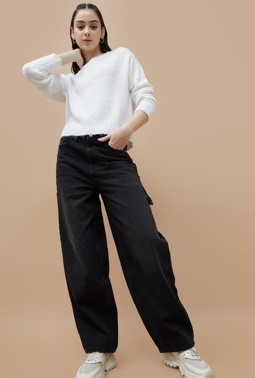 GINGER Solid Baggy Jeans