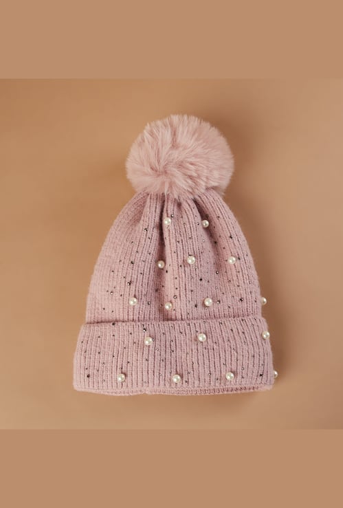 FAME FOREVER Pearl Embellished Beanie