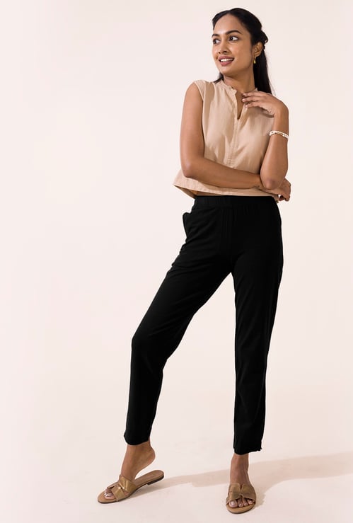 GO COLORS Solid Straight Pants