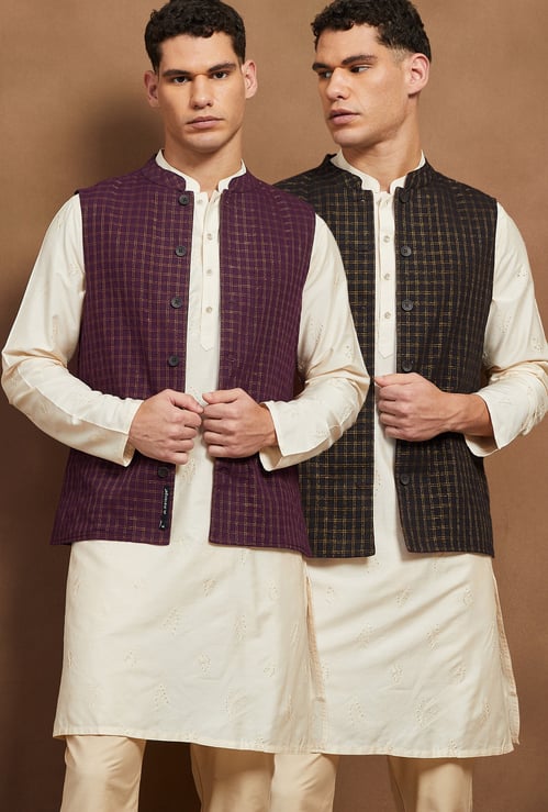 MELANGE Checked Reversible Nehru Jacket