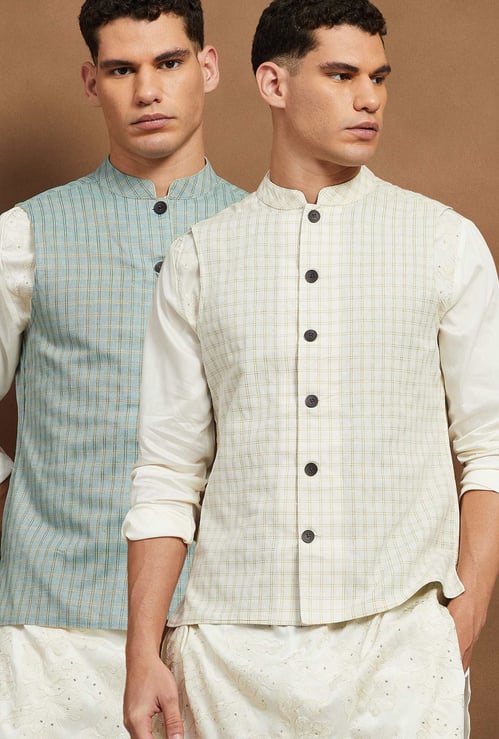 MELANGE Checked Reversible Nehru Jacket