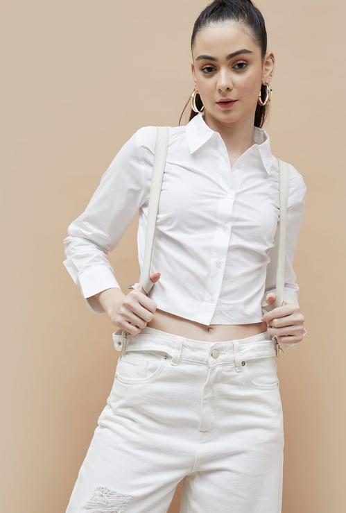 GINGER Solid Cropped Shirt