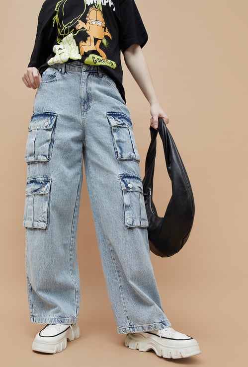 GINGER Acidwashed Cargo Jeans
