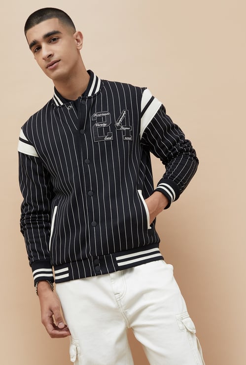 FAME FOREVER Striped Varsity Jacket