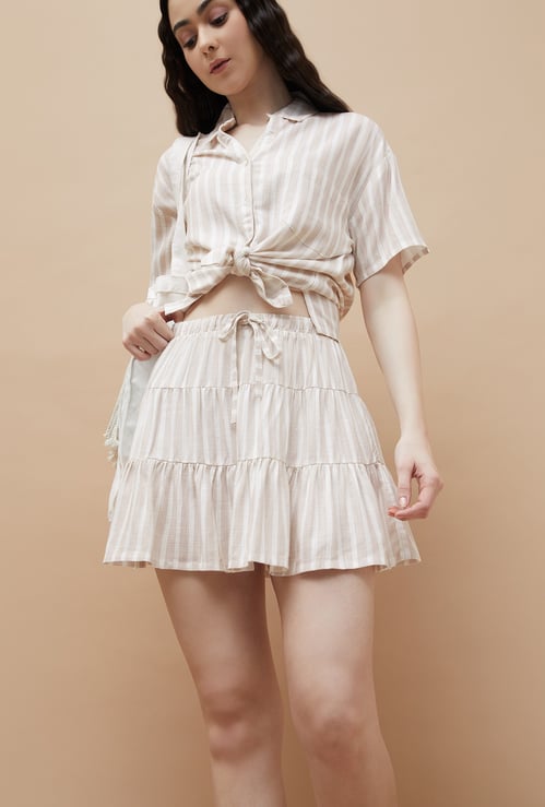 GINGER Striped Tiered Mini Skirt