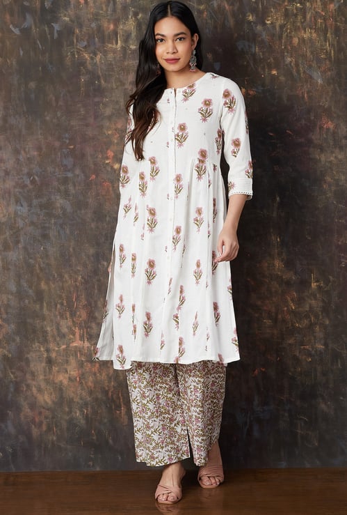 MELANGE Floral Print A-Line Kurta Set