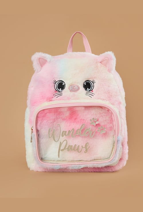 GINGER Cat Applique Fuzzy Backpack
