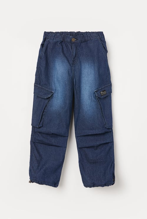 FAME FOREVER Boys Darkwashed Cargo Jeans