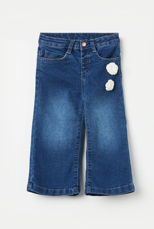 JUNIORS Girls Applique Wide Leg Jeans