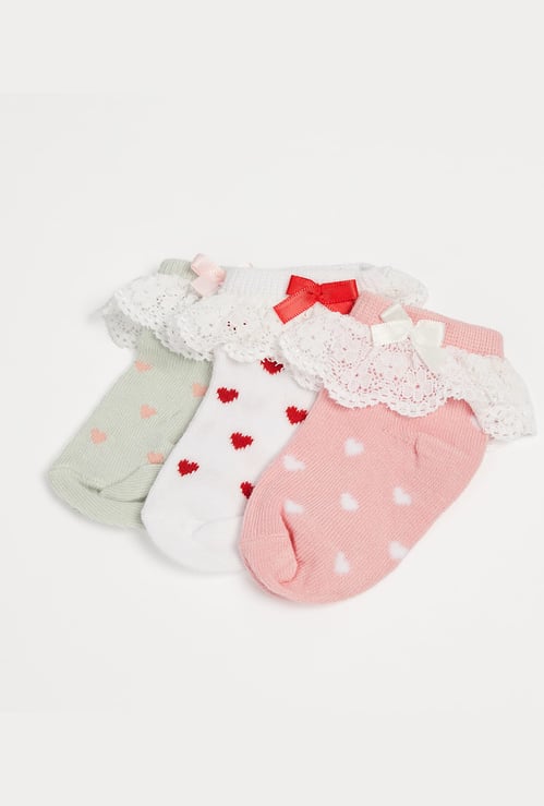 FAME FOREVER Lace Trim Ankle Length Socks - Pack of 3