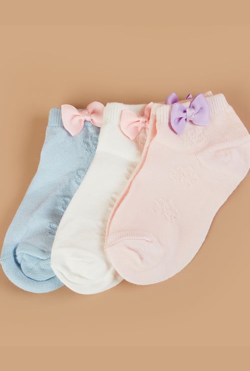 FAME FOREVER Bow Applique Ankle-Length Socks - Pack of 3
