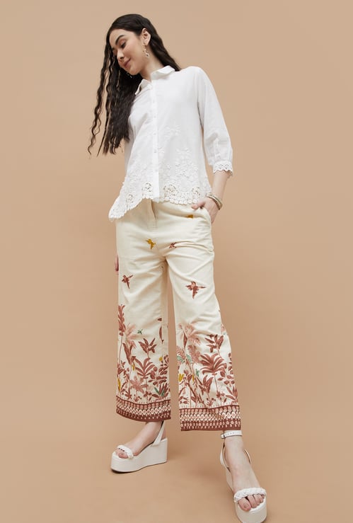 COLOUR ME Palm Print Wide Leg Trousers