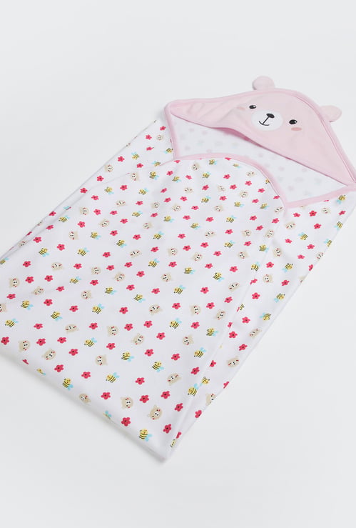 JUNIOR BABY Girls Floral Print Hooded Wrapper Blanket