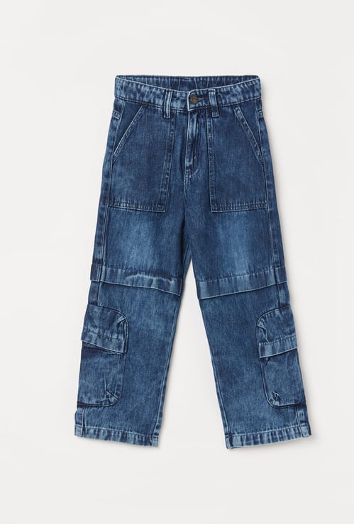FAME FOREVER Boys Washed Regular Fit Denim Cargos