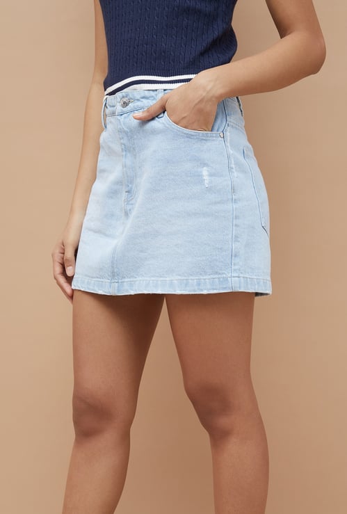 GINGER Washed Mini Denim Skirts