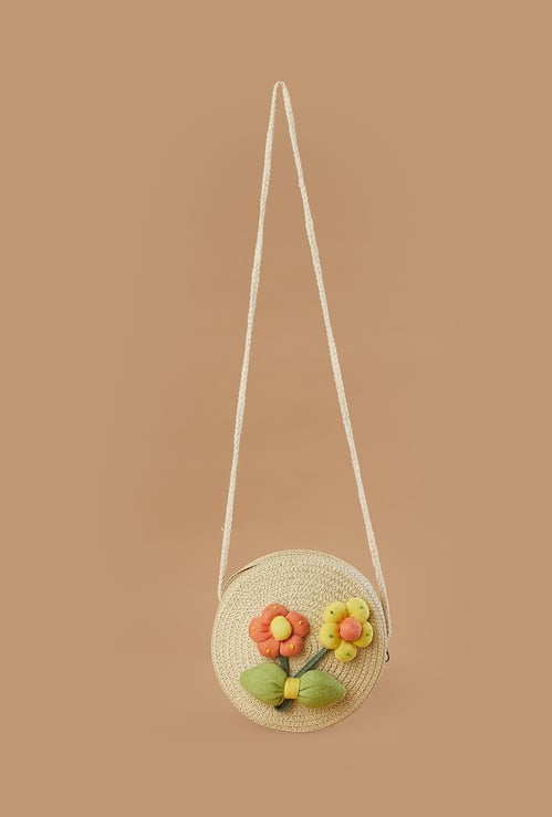FAME FOREVER Floral Applique Jute Sling Bag