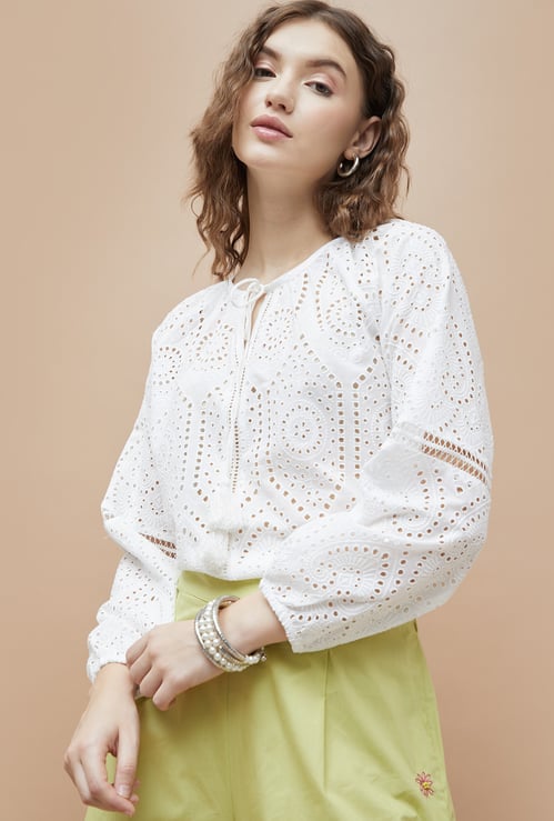 COLOUR ME Schiffli Embroidered Top