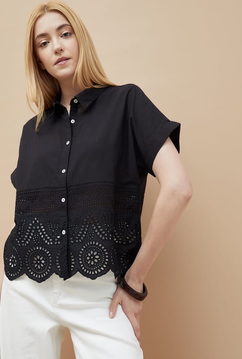 COLOUR ME Schiffili Embroidered Oversized Shirt