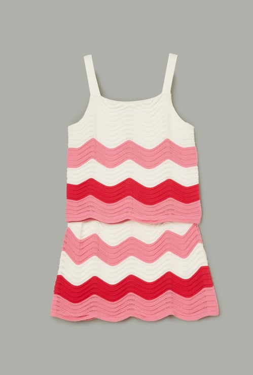 FAME FOREVER Girls Patterned Knit Spaghetti Top with Skirt