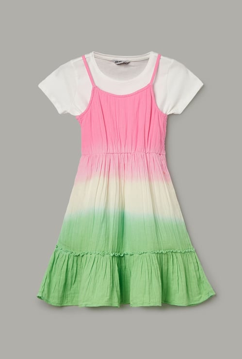 FAME FOREVER Girls Ombre A-line Dress with T-shirt