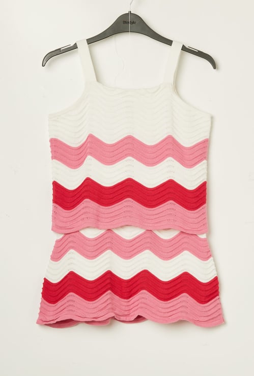 FAME FOREVER Girls Patterned Knit Spaghetti Top with Skirt