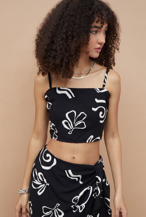 GINGER Printed Crop Spaghetti Top