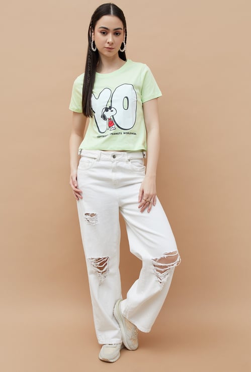 GINGER Snoopy Print Crop T-shirt