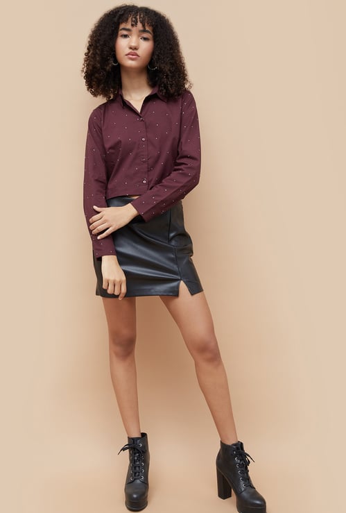 GINGER Rhinestone Embellished Crop Shirt