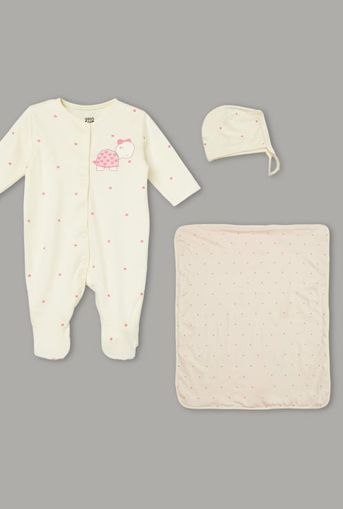 FS MINI KLUB Girls Polka-Dot Print Sleepsuit Gift Set