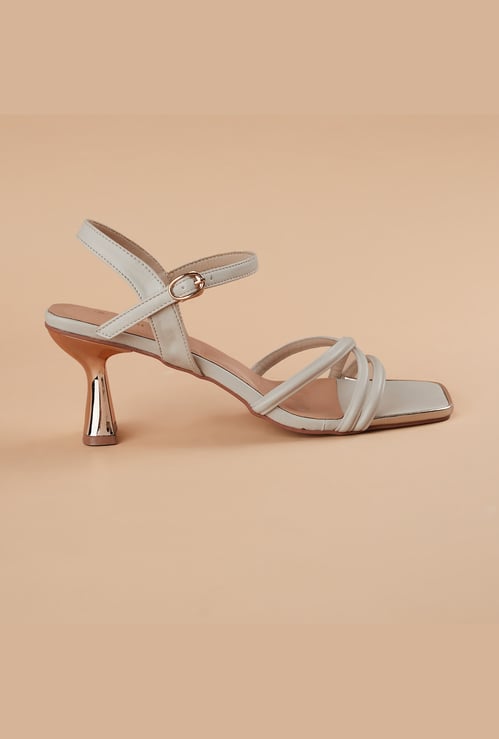 CODE Metallic Block Heels with Ankle Strap