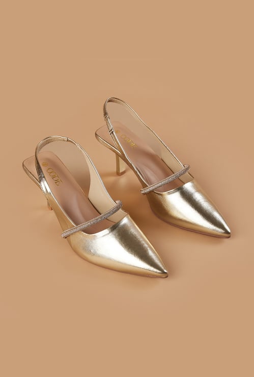 CODE Embellished Strap Pointed Toe Heels