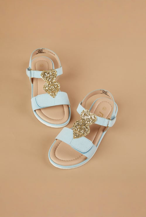 FAME FOREVER Girls Sequined Sandals with Velcro Strap