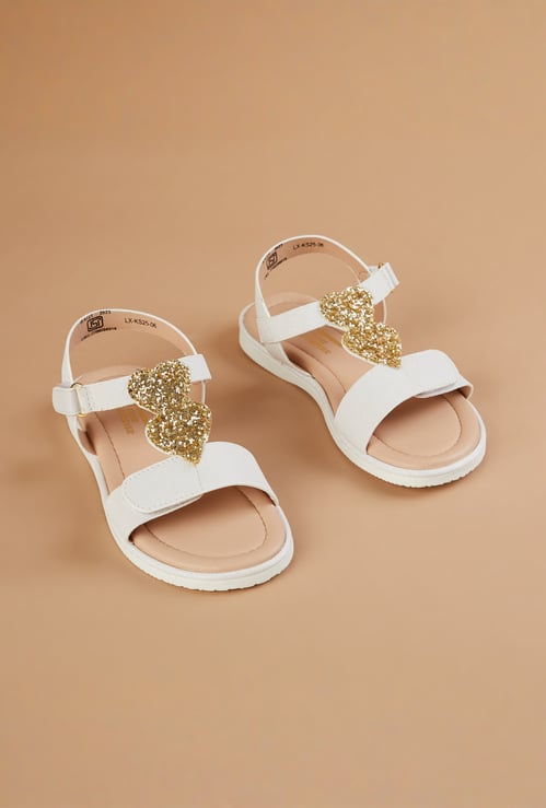 FAME FOREVER Girls Sequined Sandals with Velcro Strap