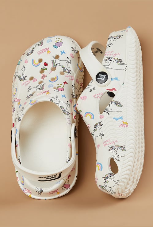 FAME FOREVER Girls Unicorn Print Clogs