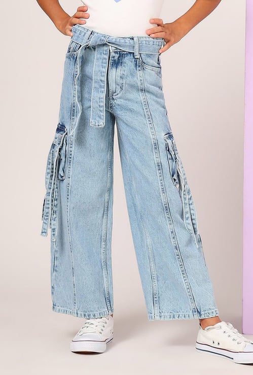 US POLO ASSN KIDS Girls Panelled Wide Leg Denim Cargos