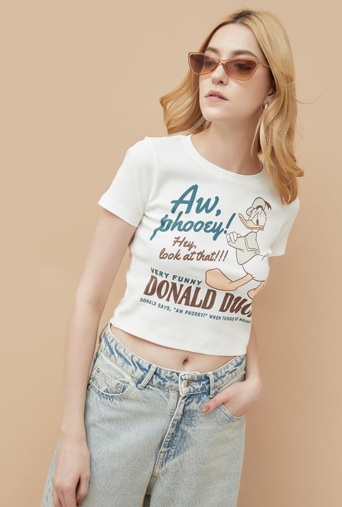 GINGER Donald Duck Print Crop T-shirt